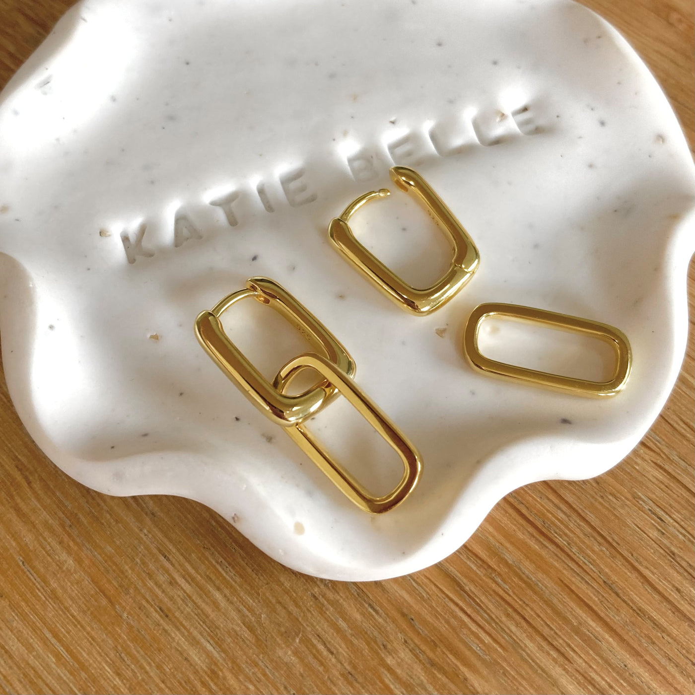 Interlinking Square Hoops, Gold Plated