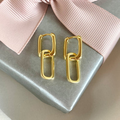 Interlinking Square Hoop Earrings, Gold Plated