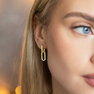 Interlinking Square Hoops, Gold Plated