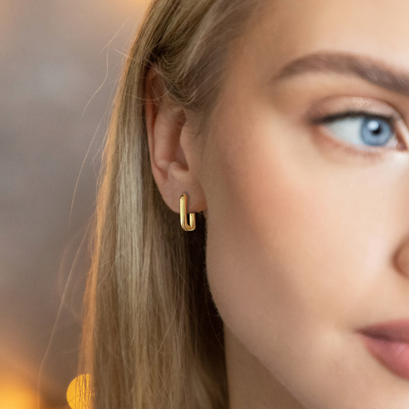 Interlinking Square Hoop Earrings, Gold Plated