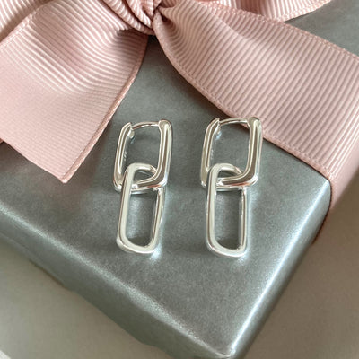 Interlinking Square Hoops, Sterling Silver