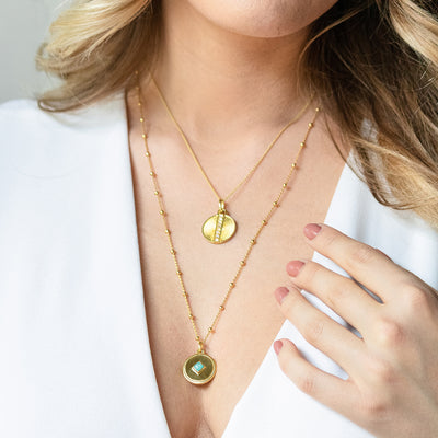 Lorena Round Amazonite Pendant with Beaded Chain, Gold Vermeil