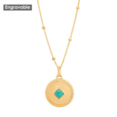 Lorena Round Amazonite Pendant with Beaded Chain, Gold Vermeil