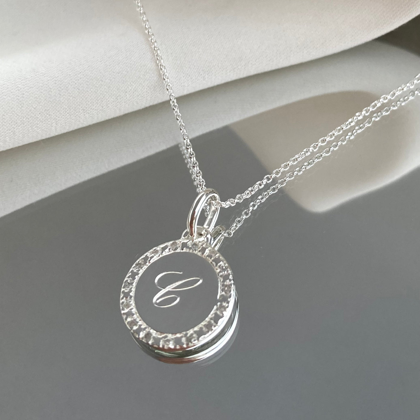 Una Diamond Halo Necklace, Sterling Silver